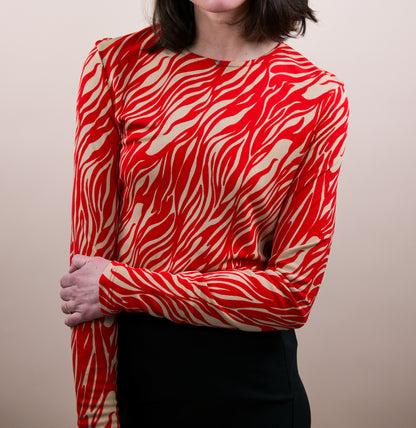 Gianni Versace Couture F/W 1998 Red & Beige Animal Print Long Sleeve Top