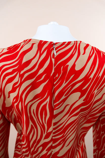 Gianni Versace Couture F/W 1998 Red & Beige Animal Print Long Sleeve Top