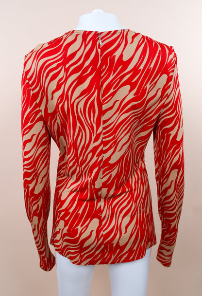 Gianni Versace Couture F/W 1998 Red & Beige Animal Print Long Sleeve Top