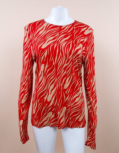 Gianni Versace Couture F/W 1998 Red & Beige Animal Print Long Sleeve Top